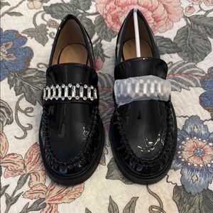 Black Patent Leather Loafers with Rhinestone Detail 8.5 m women’s flat new